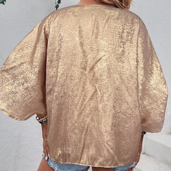 Champagne Casual Women's Loose Fit Drop Shoulder Shirt - Picture 2 of 7